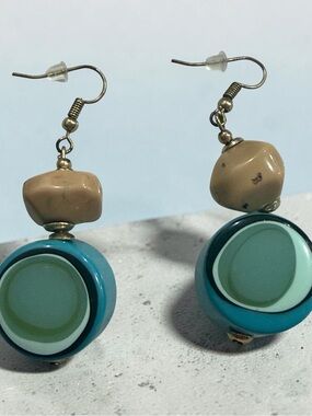 Handcrafted Turquoise & Beige Drop Earrings